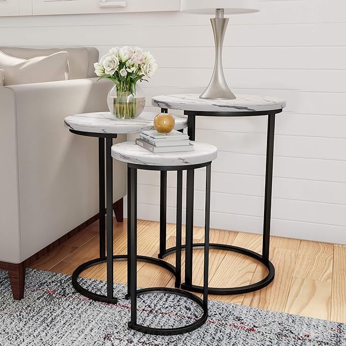 Lavish Home Round Nesting Tables, Largest (D) 17.75”x (H) 25”, White | Amazon (US)