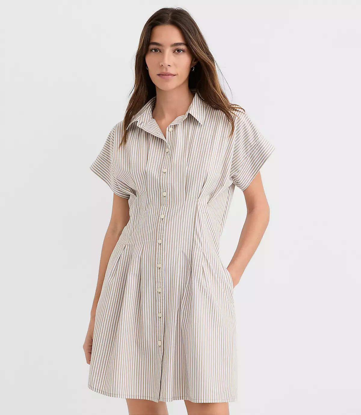 Striped Poplin Pleated Mini Pocket Shirtdress | LOFT