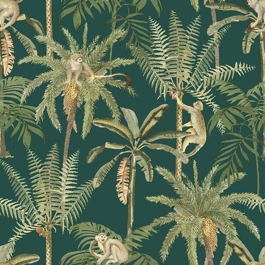 Amazonia Monkey Trees Jungle Wallpaper World of Wallpaper (Emerald Green) | Amazon (UK)
