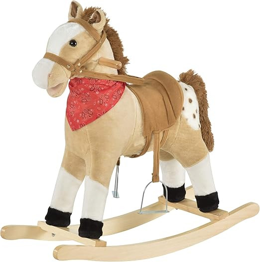 Qaba Kids Plush Ride-On Rocking Horse Toy Cowboy Rocker with Fun Realistic Sounds for Child 3-6 Y... | Amazon (US)