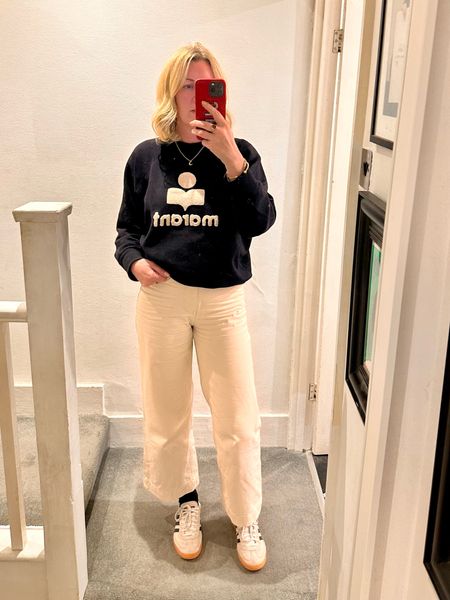 White jeans are out even though it’s basically still winter.  I sale Marant sweatshirt, Adidas Spezial 

#LTKstyletip #LTKover40 #LTKeurope