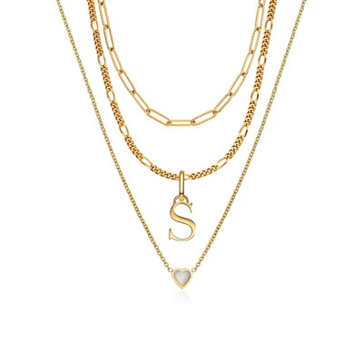 Mini Heart Birthstone & Initial Layered Set (Gold) | Abbott Lyon