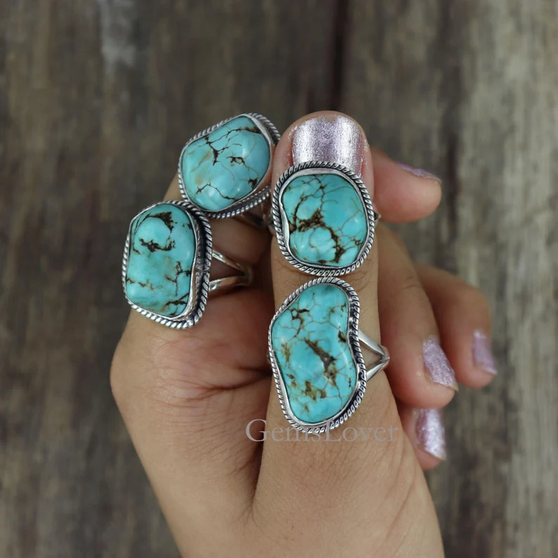 Natural Large Raw Turquoise Ring Sterling Silver Rings for | Etsy | Etsy (US)