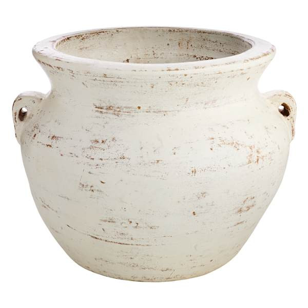Handpainted Whitewash Clay Outdoor Planter, Large | At Home