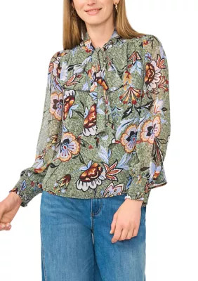Women's Long Sleeve Keyhole Neck Floral Blouse | Belk