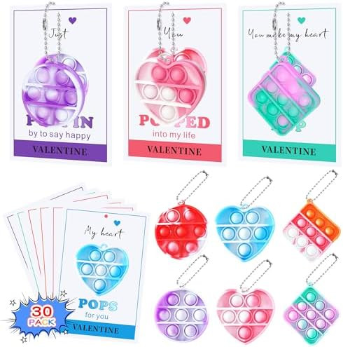 ROPODE Valentines Cards for Kids Classroom - 30 Pack Pop Fidget Valentines Day Gifts for Kids - V... | Amazon (US)