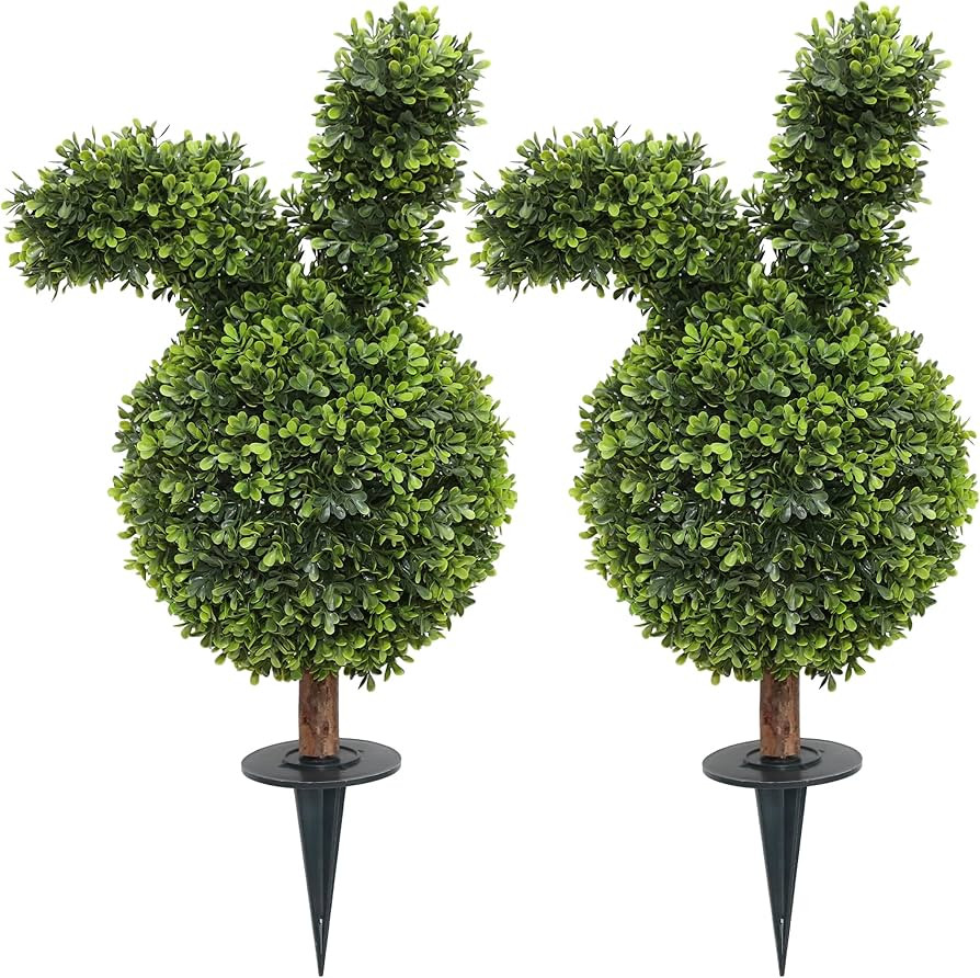 Damomo 27'' Artificial Bunny Shaped Topiary Trees with Ground Spike Set of 2, Outdoor Indoor Faux... | Amazon (US)