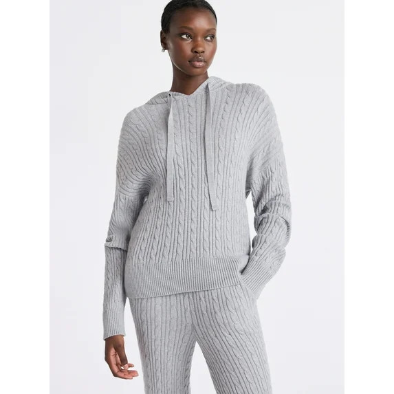 Free Assembly Women's Cozy Yarn Cable Knit Hoodie Sweater, Midweight, Size XS-XXL | Walmart (US)
