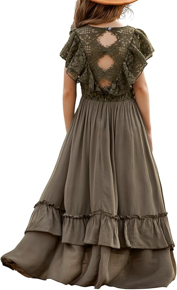 BIBIHOU Girls Lace Dress Boho Backless A Line High Low Hem Party Flower Girl Dress 6-14 Years | Amazon (US)