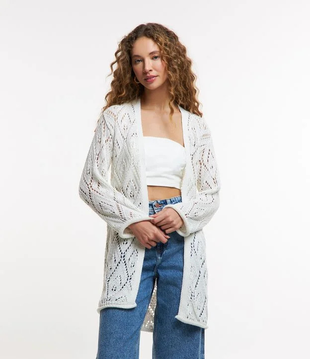 Kimono Alongado em Tricô com Pontos Diferenciados Off White | Renner (BR)