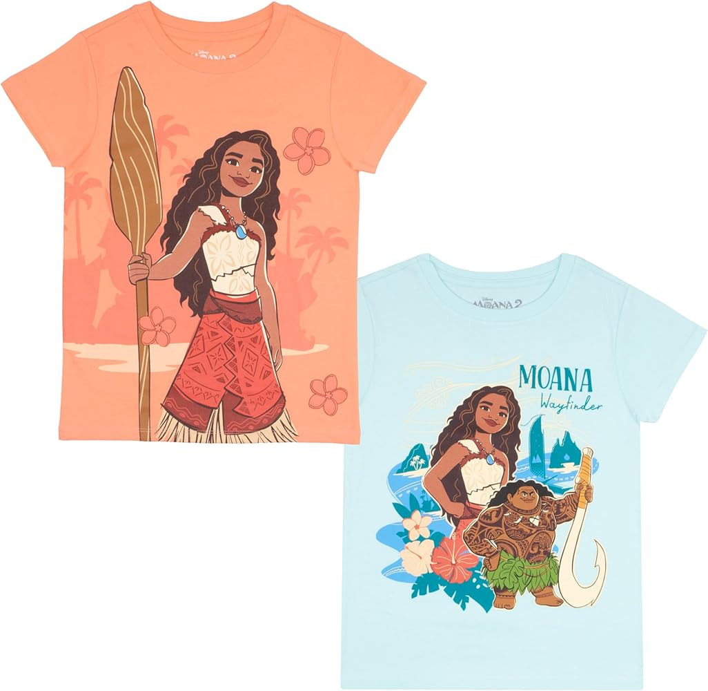 Disney Moana and Friends Girl's Graphic Print T-Shirt 2-Pack - Short Sleeve Tees Bundle for Kids | Amazon (US)
