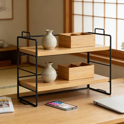Desktop Shelf Organizer, 2-Tier Wooden Desk Organizer With Metal Brackets For Home Office, Countertop Storage And Display Shelf For Books, Plants, And | Wayfair North America