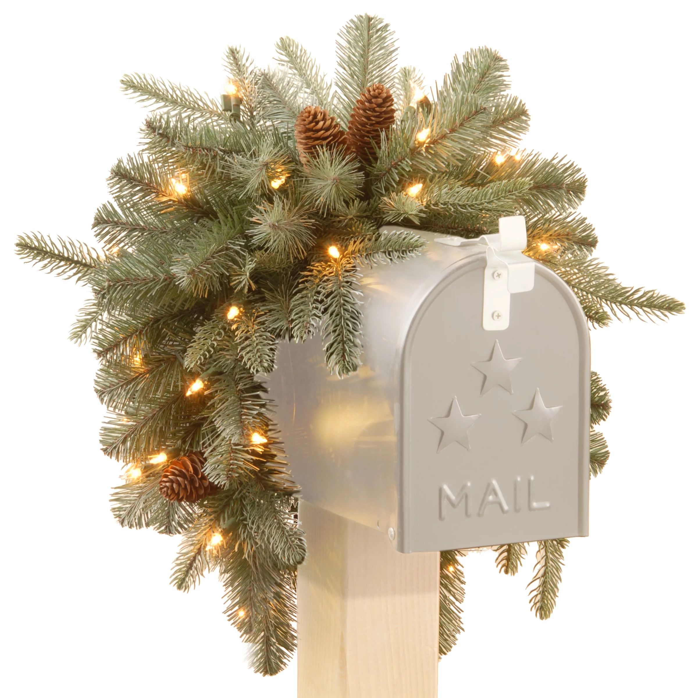 National Tree Company 36" Frosted Arctic Spruce Mailbox Swag with Battery Operated Warm White LED... | Walmart (US)