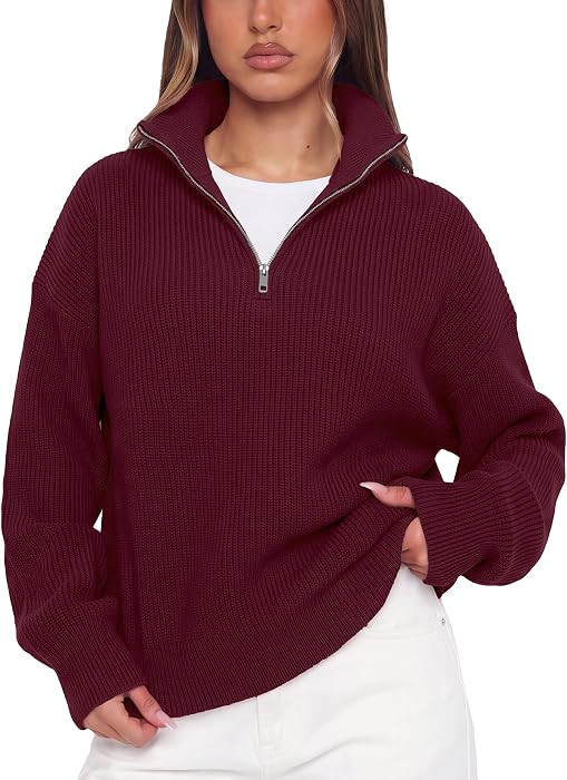 SUUKSESS Women Cashmere Blend Oversized Quarter Zip Pullover Sweater | Amazon (US)