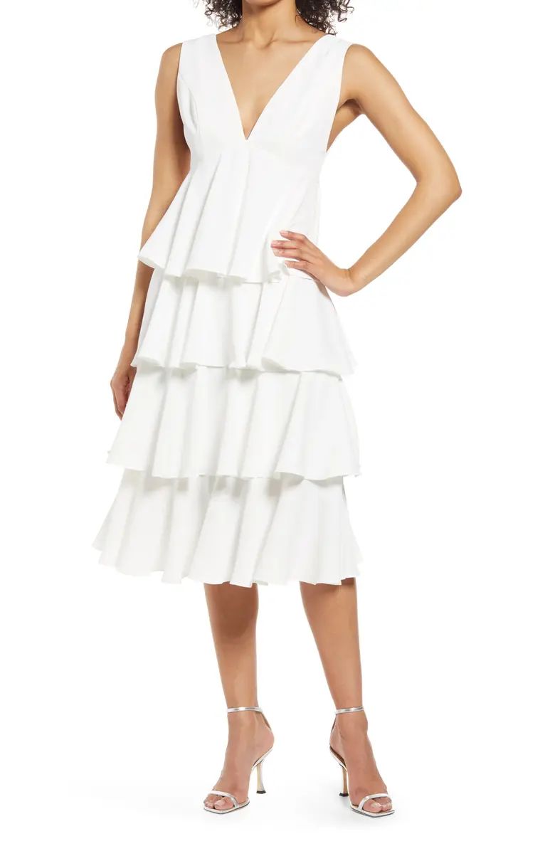 Chi Chi London Plunge Neck Tiered Ruffle Cocktail Dress | Nordstrom | Nordstrom