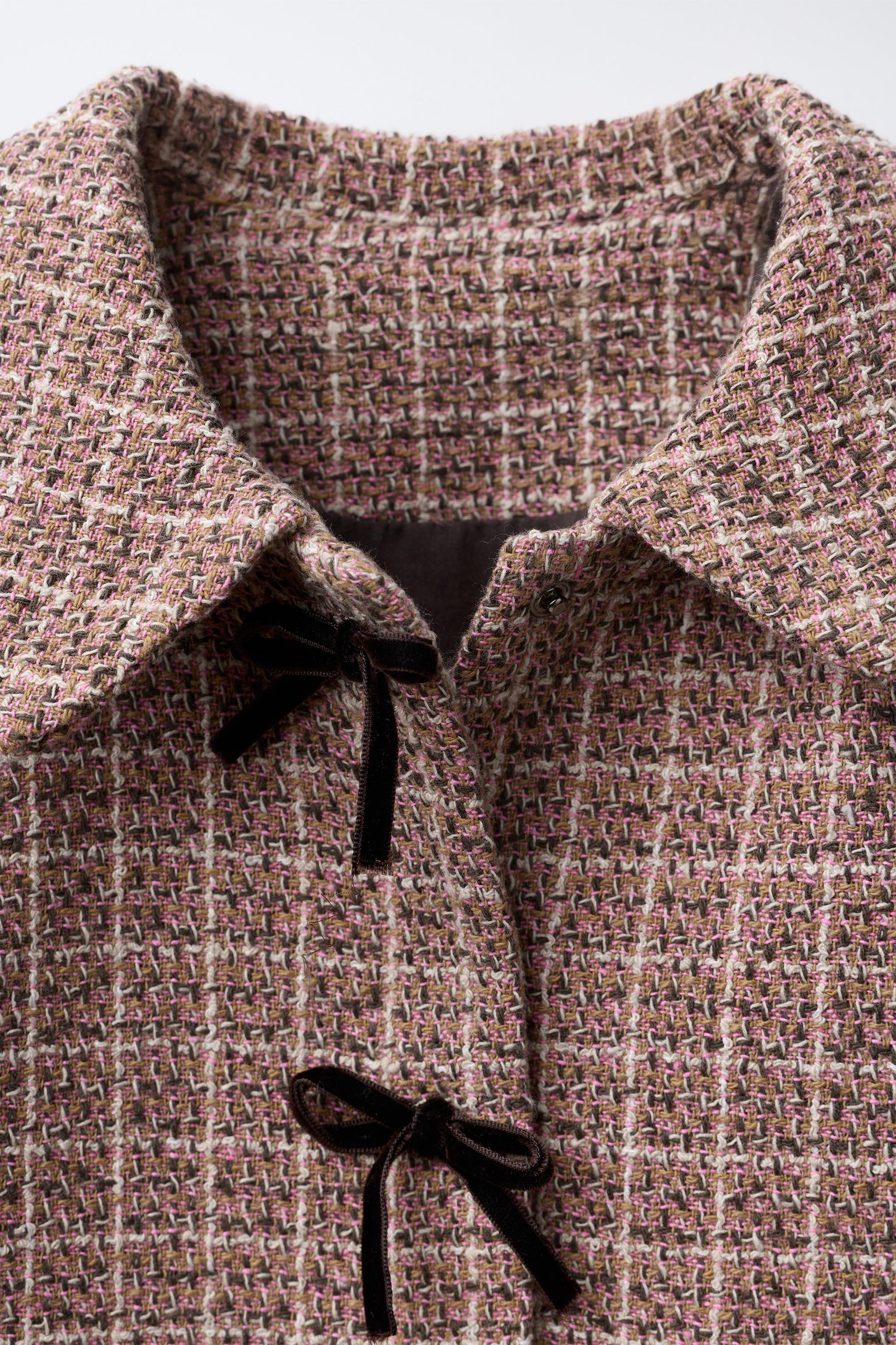 TEXTURED CHECK JACKET WITH VELVET BOWS | Zara UK