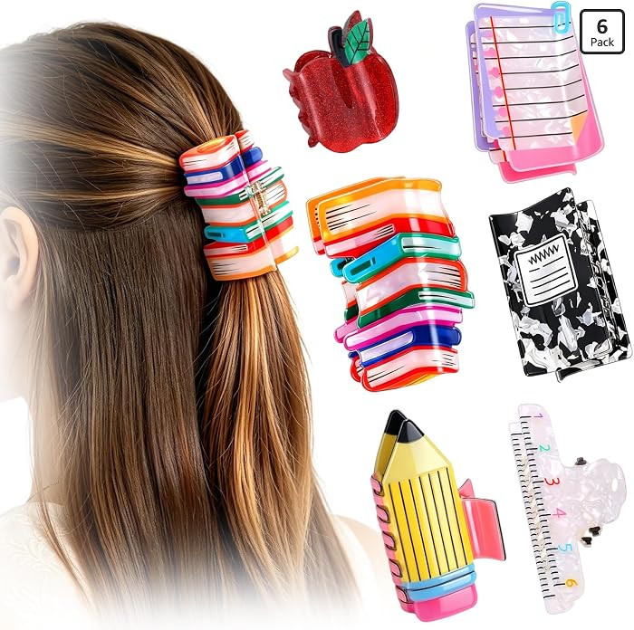 6 Pcs Teacher Hair Claw Clips for Women, Back to School Hair Clips Gifts Funny Hair Accessories f... | Amazon (US)