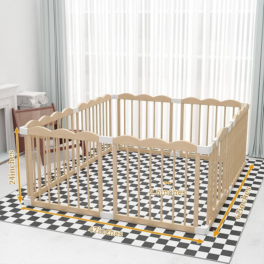 Baby Playpen, Wooden Playpen for Babies and Toddlers, Large Adjustable Wooden Baby Playard with L... | Amazon (US)