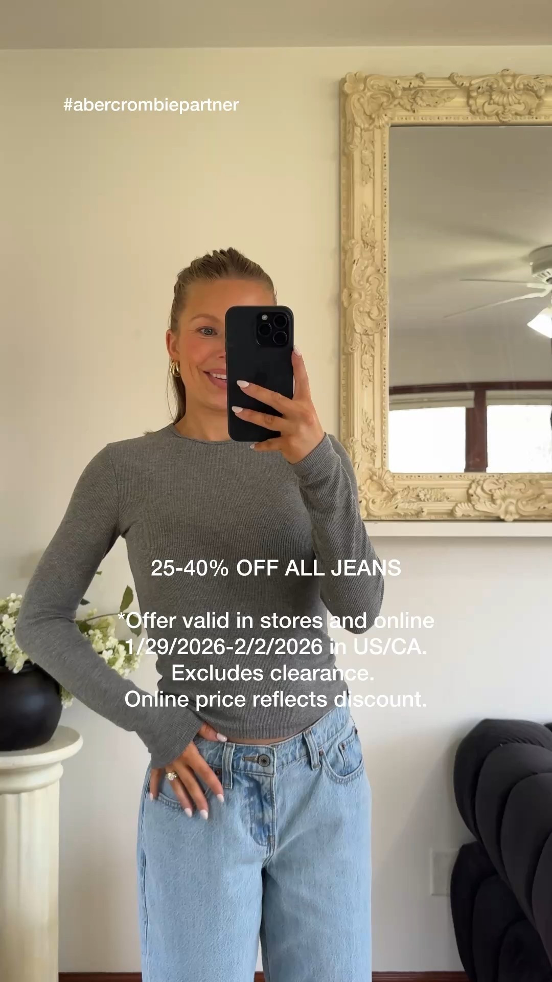 #abercrombiepartner All my faves for the @abercrombie denim sale! I’m wearing a 25 in each style! 
25-40% Off All Jeans* 1/29/2026 - 2/2/2026 *Offer valid in stores and online 1/29/2026-2/2/2026 in US/CA. Excludes clearance. Online price reflects discount.
