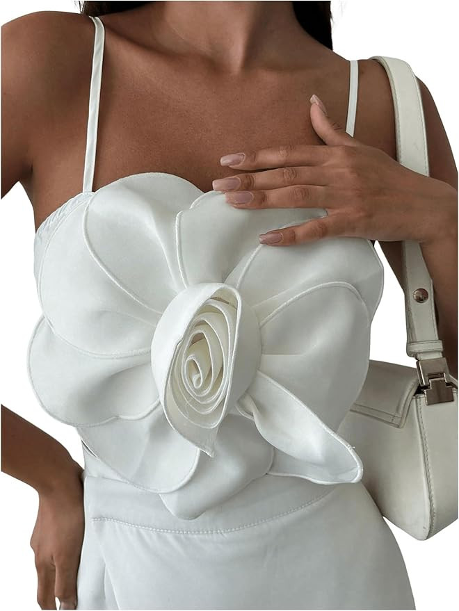 SweatyRocks Women's Going Out Concert Crop Top 3D Flower Cami Sleeveless Spaghetti Strap Bustier ... | Amazon (US)