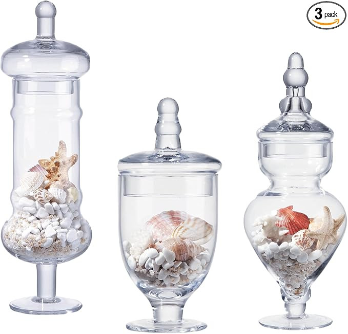 Set of 3 Apothecary Jar Glass Decorative Candy Jars Elegant Storage Candy Buffet Display, Wedding... | Amazon (US)