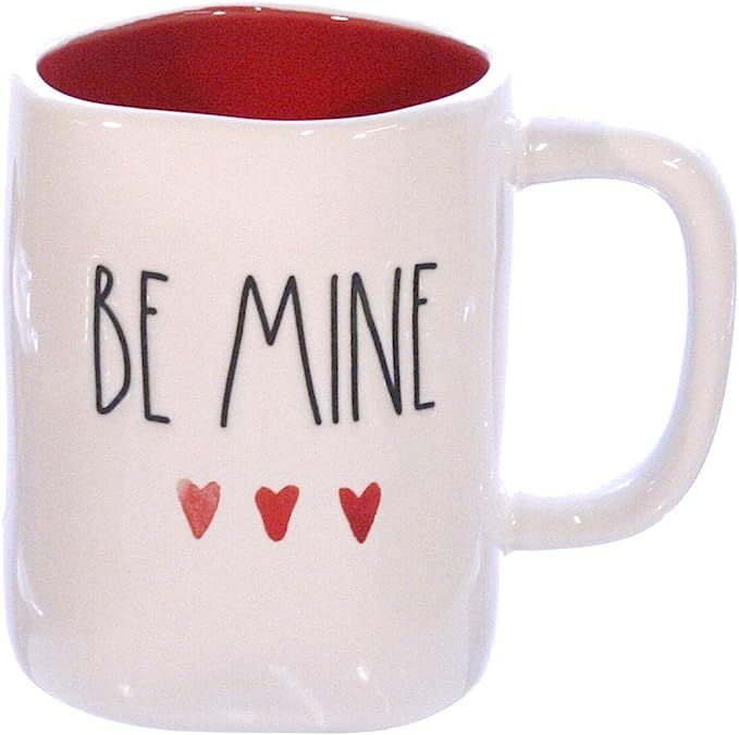 Rae Dunn Mug BE MINE Large Letter Valentine Coffee Tea Cup with Watercolor Hearts | Amazon (US)