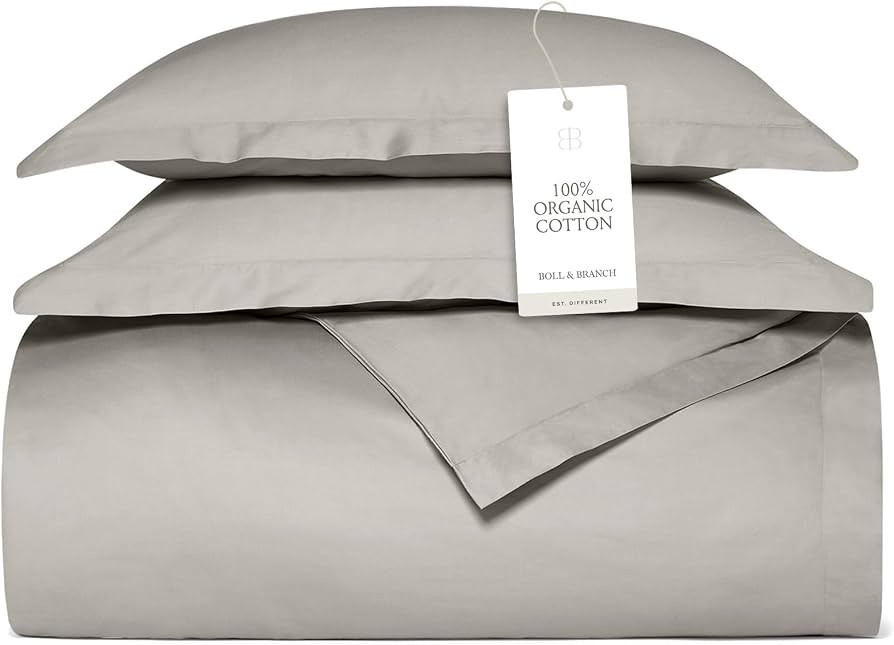 BOLL & BRANCH Percale Hemmed Duvet Set, King/Cal King, Pewter | Amazon (US)