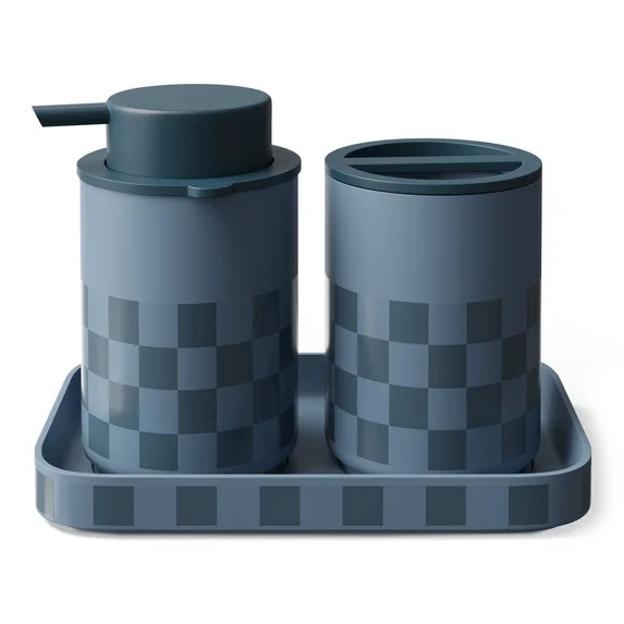 Mainstays Kids Bath Accessory Set, 3 Pieces, Blue Checkered | Walmart (US)