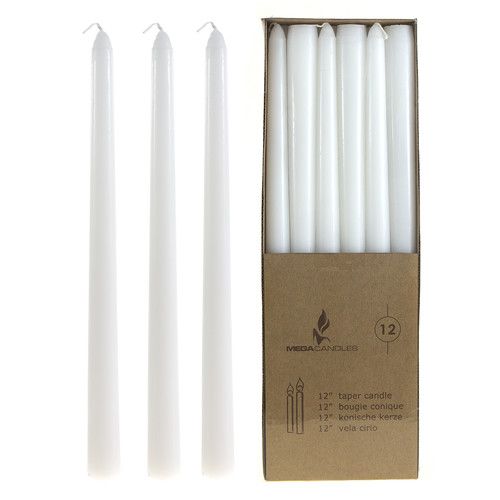 Mega Candles - Unscented 12" Taper Candles - White, Set of 12 - Walmart.com | Walmart (US)