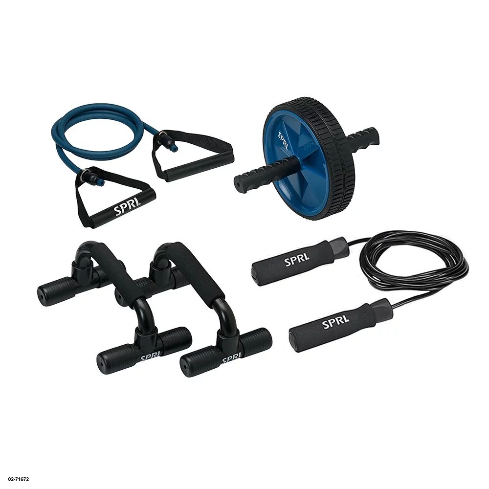 SPRI Home Gym Essentials Kit, Includes Jump Rope, Push-up Bars, Ab Wheel and Medium Resistance Tu... | Walmart (US)
