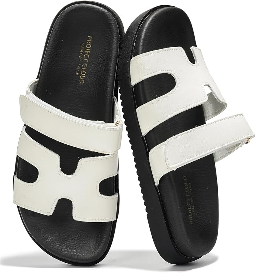 100% Genuine Leather Womens Sandals - Memory Foam Slip on Sandals Women Footwear - Womens Fashion... | Amazon (US)