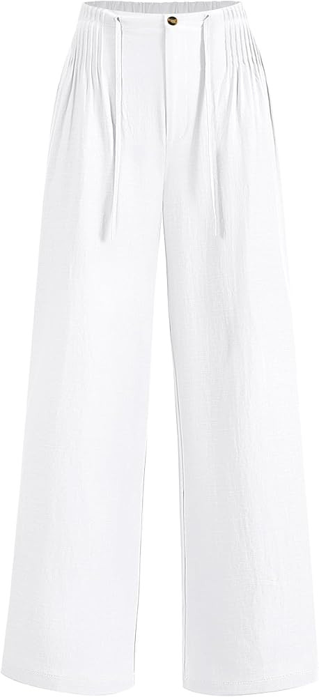 LOMON Linen Pants Women Wide Leg Palazzo Elastic Waist Travel Trousers | Amazon (US)