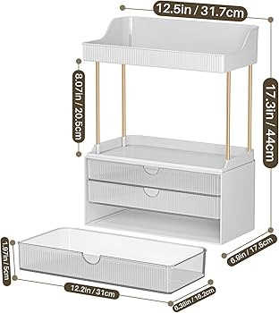 Bathroom Organizers and Storage - 3 Drawers 2 Tier Makeup Organizer, Cosmetic Storage Drawer for ... | Amazon (US)