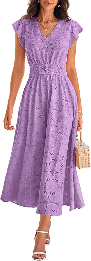 GRACE KARIN Womens 2026 Summer Maxi Dress Short Sleeve V Neck Wedding Guest Dresses Beach Vacatio... | Amazon (US)
