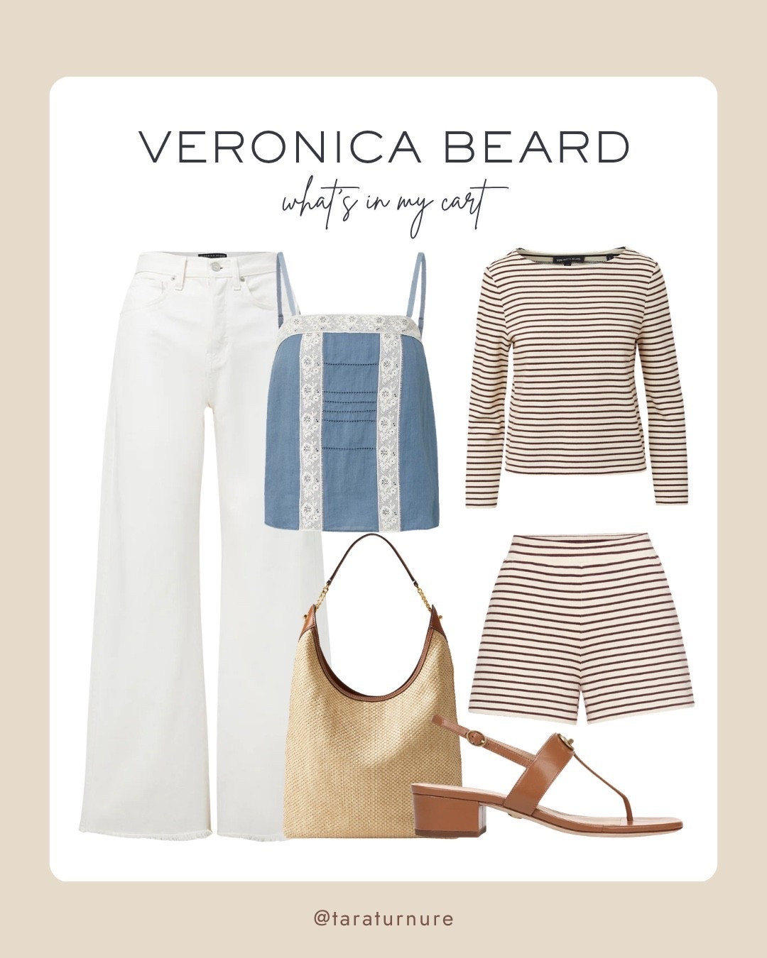 Loving this mix of timeless staples and effortless summer pieces. White denim, stripes, woven textures, and easy sandals... the kind of pieces you'll wear on repeat all season long.

Veronica Beard, Veronica Beard favorites, what's in my cart, summer fashion, resort wear, coastal chic style, quiet luxury fashion, white wide leg jeans, striped top, striped shorts set, woven handbag, raffia bag, summer sandals, neutral outfits, capsule wardrobe, classic style, elevated basics

#LTKmomlife #LTKOver40 #LTKootd