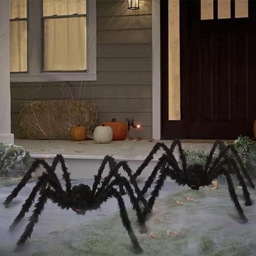 HOOJO 6.6 FT Halloween Spider Decorations 2 pcs Giant Spiders for Outside House, Indoor Outdoor S... | Amazon (US)