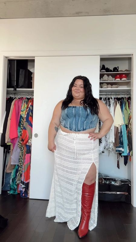 Plus size Nashville outfit, country concert outfit, western outfit size 20 
Maxi skirt from Pretty Little Thing wearing a size 20
Denim corset from Good American
Red cowboy boots from Amazon…fits my 19 in calves! 
Nike pro matching set size XL
Under shorts are Yitty. Exact ones sold out, but similar linked below!

#LTKStyleTip #LTKMidsize #LTKPlusSize