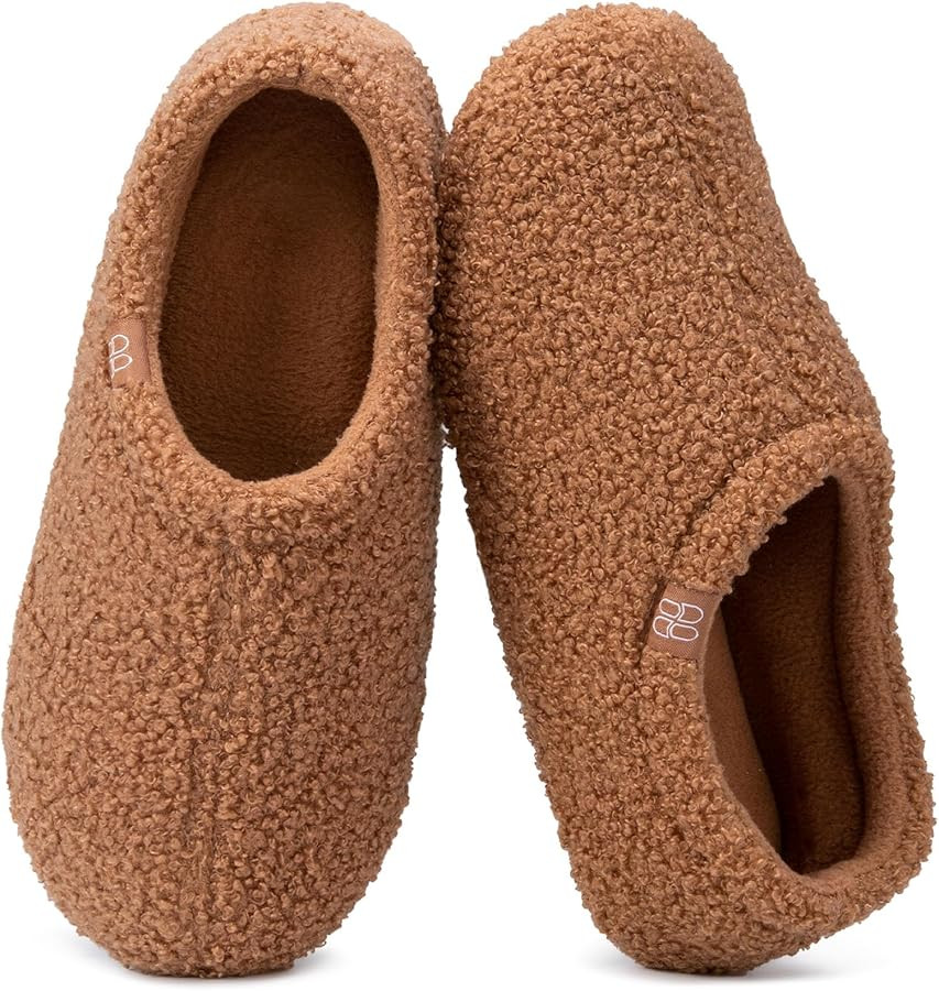 HomeTop Women's Fuzzy Curly Fur Memory Foam Loafer Slippers with Polar Fleece Lining | Amazon (US)