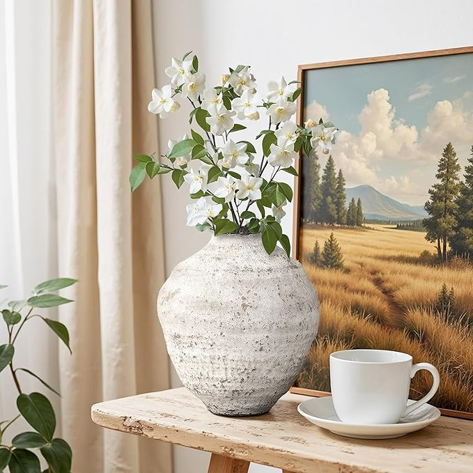 LuxenHome Unique Rustic Flower Vase, 11.5" Gray Round Ceramic Vase, Boho Decorative Vase for Shel... | Amazon (US)