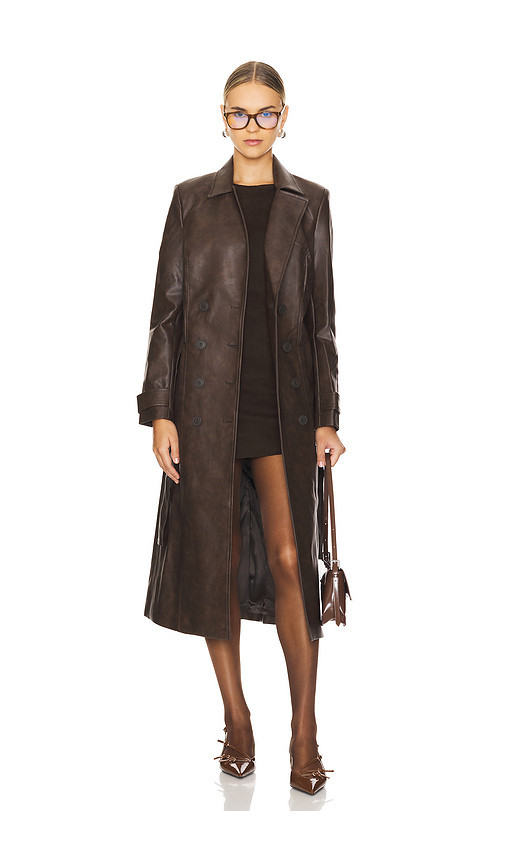 Bardot Faux Leather Trench Coat in Chocolate. Size S. Also in L, XL. | Revolve Clothing (Global)