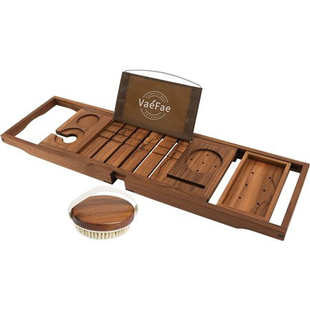 LLF Bathtub Tray Expandable Wooden Bath Tray for Tub with Wine and Book Holder Solid Bathroom Caddy  | Walmart (US)