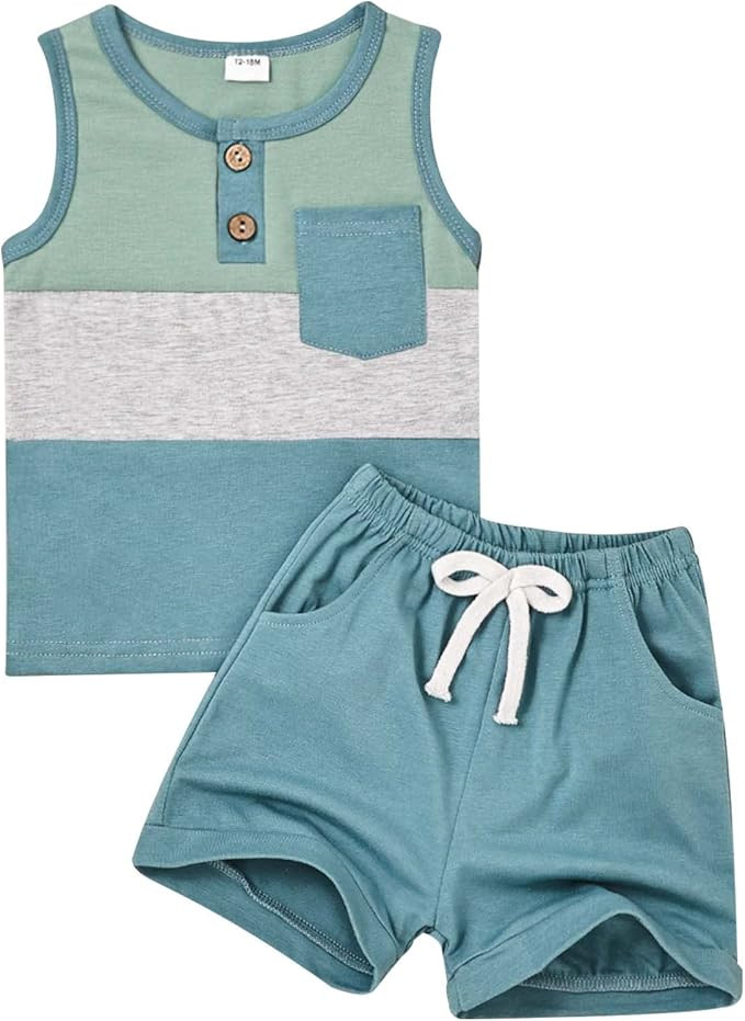 FOCUTEBB Boy Clothes Toddler Baby Boys Summer Outfits Sleeveless Patchwork T-Shirt Shorts Set 6 M... | Amazon (US)