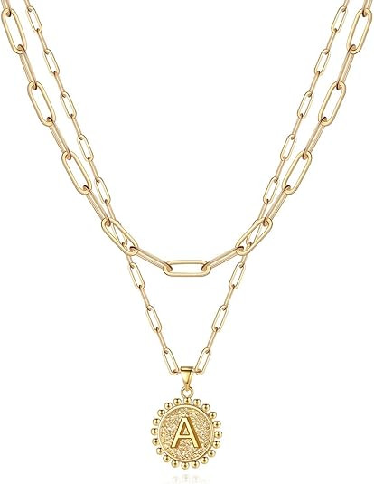Yoosteel Gold Initial Necklaces for Women Girls, 14K Gold Plated Dainty Layering Paperclip Link C... | Amazon (US)