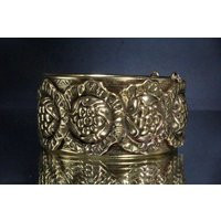 Vintage 30's Victorian Revival Brass Tone Embossed Floral Hinged Bangle Bracelet | Etsy (US)