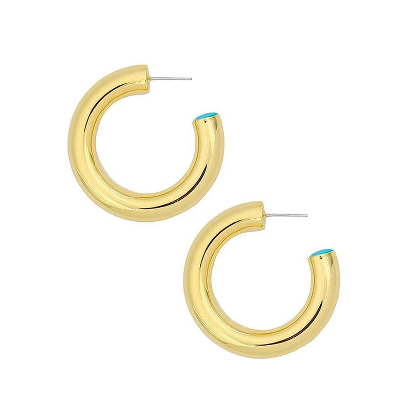 Syd + Pia Jewelry 1.55"" Fern 14K Gold-Plated Hollow Hoop With Enamel Accent - Blue | Verishop