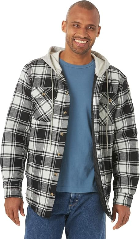 Wrangler Authentics Men's Long Sleeve Quilted Lined Flannel Shirt Jacket with Hood | Amazon (US)