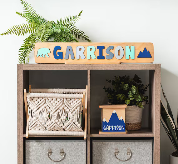 Wooden Name Puzzle With Bear and Mountain Personalized | Etsy | Etsy (US)