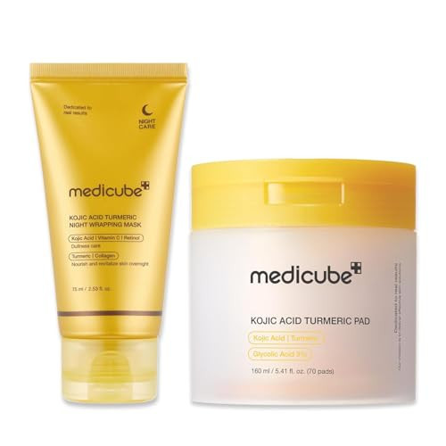 medicube Kojic Acid Prep and Seal Duo for Troubled Skin: Kojic Acid Turmeric Overnight Wrapping Peel Off Mask 2.0 and Kojic Acid Turmeric Clarifying Toner Pad | Stocking Stuffers for Her | Amazon (US)