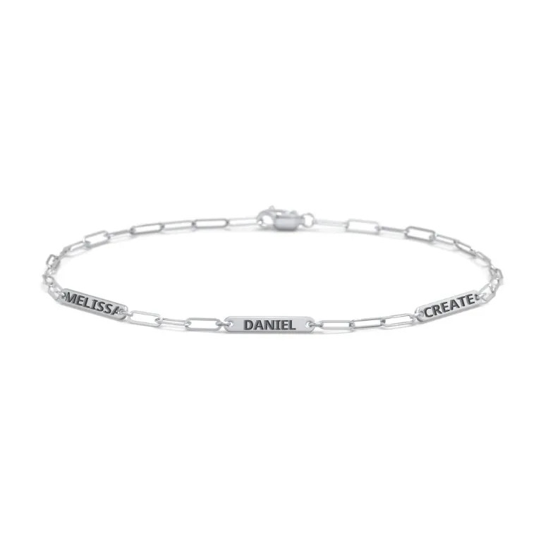 Mini Paper Clip Chain Bracelet with 1 - 4 Engravable Bars | Jewlr