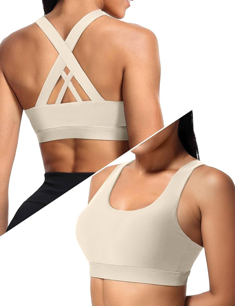Sports Bras for Women, Criss Cross Back Medium Support Bras for Large Bust, Strappy Yoga Workout ... | Amazon (US)